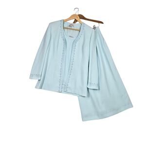 Vintage Chancelle Aqua Blue 3 pc Skirt Suit  Set 10 Beaded Minimalist Old Money